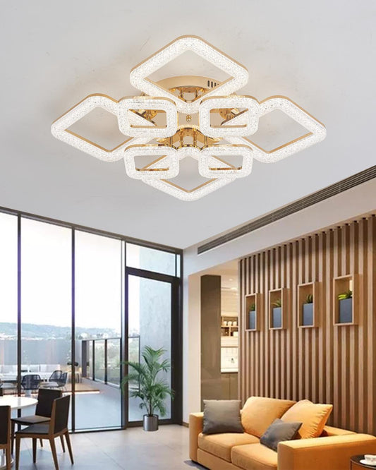 Lustra LED RFAN, Model J230/4+4, Cu Telecomanda, 3 Tipuri De Lumina, Intensitate Reglabila, 192W, Auriu