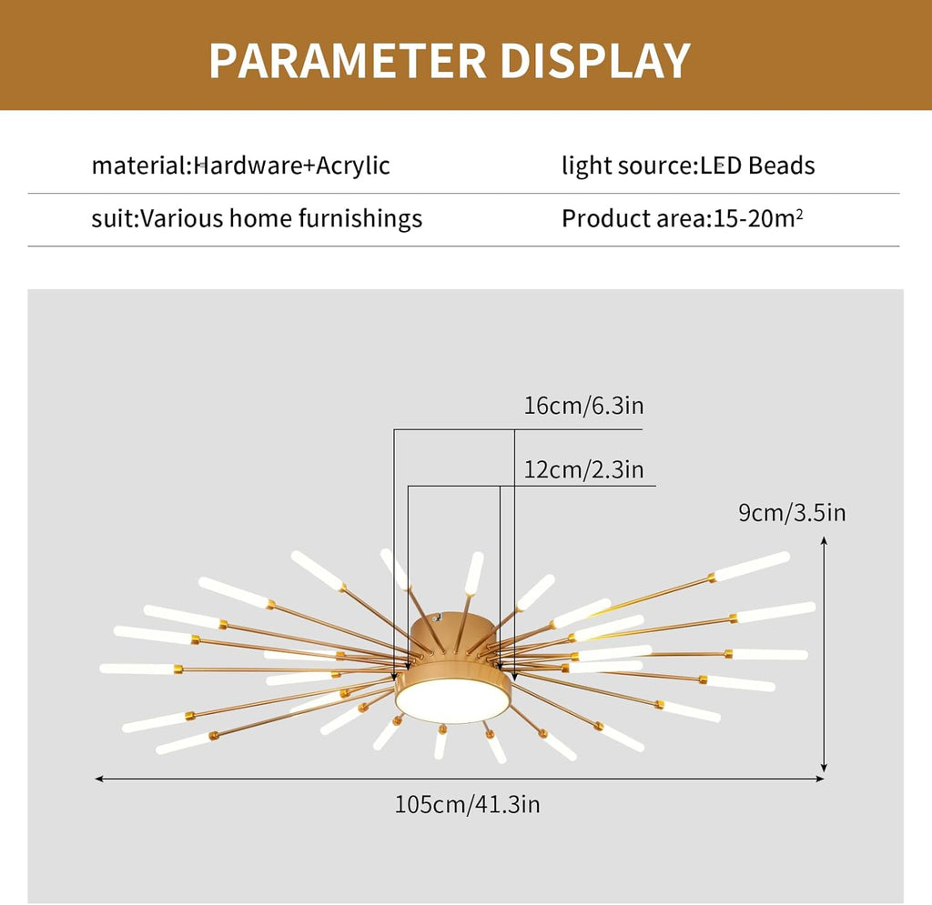 Lustra LED RFAN, Model 5966-28, 3 Tipuri De Lumina, 60W, Auriu