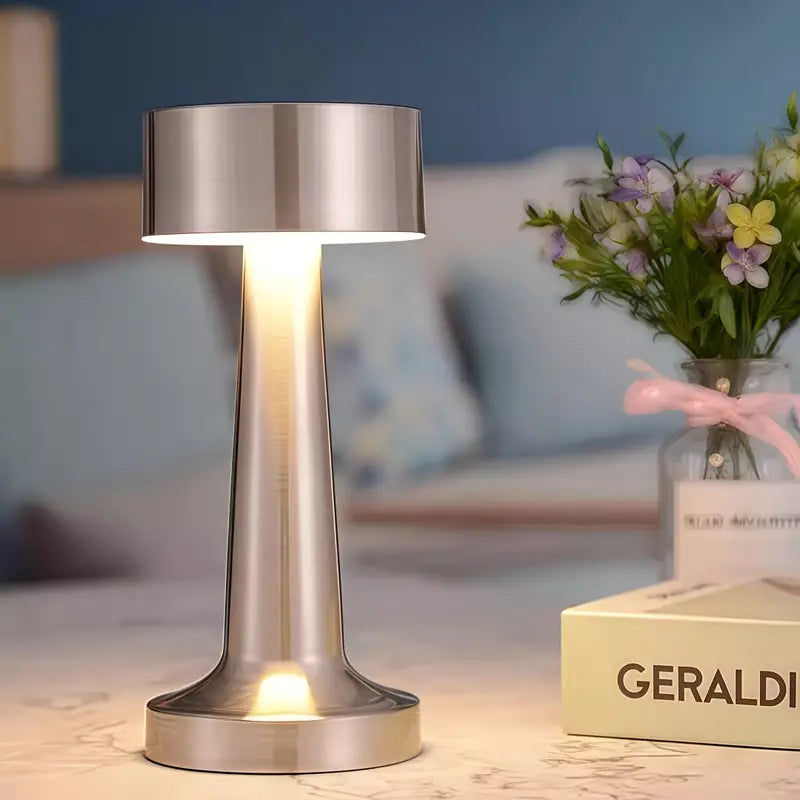 Lampa de masa, reglabila, reincarcabila USB, Design Modern, Argintiu