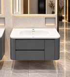 Set Mobilier Baie 80 cm cu Lavoar Ceramic și Dulap cu Oglindă LED, Gri Antracit Mat