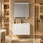 Set Mobilier Baie LED 80 cm cu Lavoar Ceramic și Dulap cu Oglindă LED, Alb
