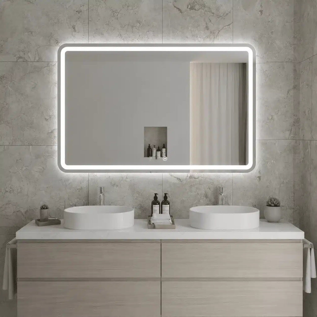 Oglindă LED Dreptunghiulară 130×80 cm, Iluminare Față + Spate, Dezaburire, 3 Tipuri de Lumină, Touch