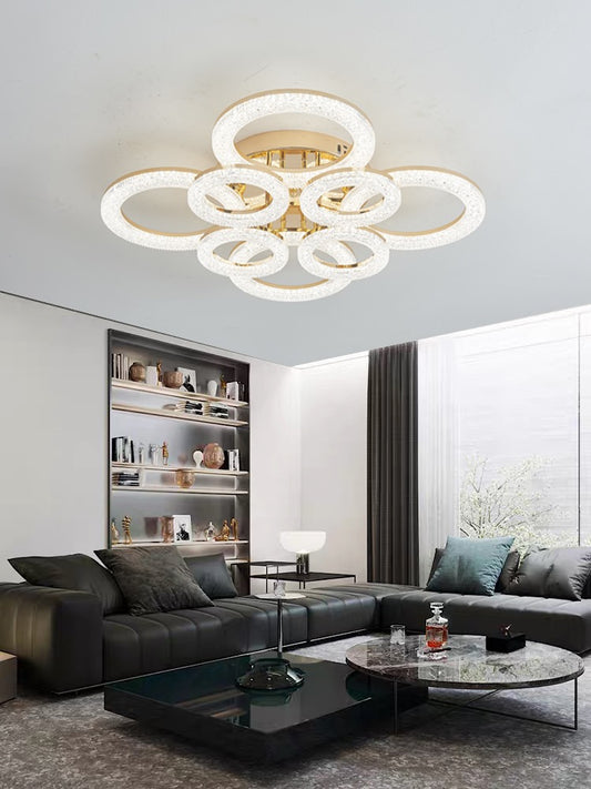 Lustra LED RFAN, Model J300/4+4, Cu Telecomanda, 3 Tipuri De Lumina, Intensitate Reglabila, 200W, Auriu