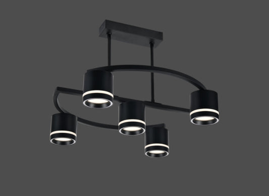 Lustra RFAN, Model R9172/4+1, 5 X Bec LED GX53, 3 Tipuri De Lumina, 60W, Negru