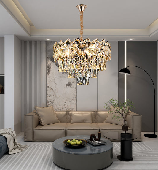 Candelabru RFAN, Model 62111/400, Textura Cristal, Metal, 5 X E27, Auriu