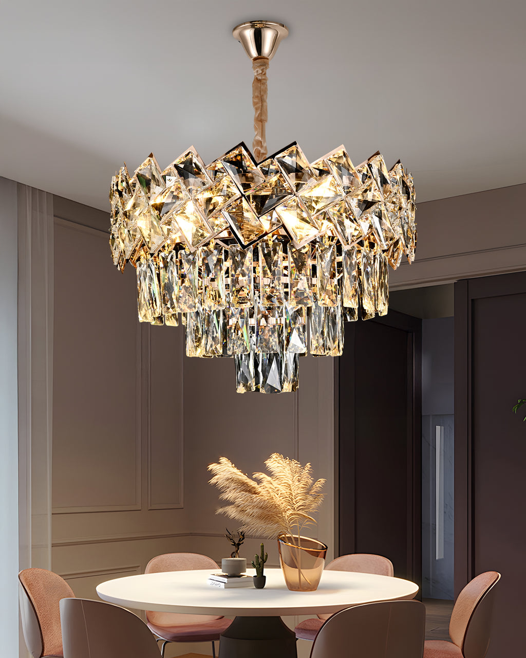 Candelabru RFAN, Model 62111/400, Textura Cristal, Metal, 5 X E27, Auriu