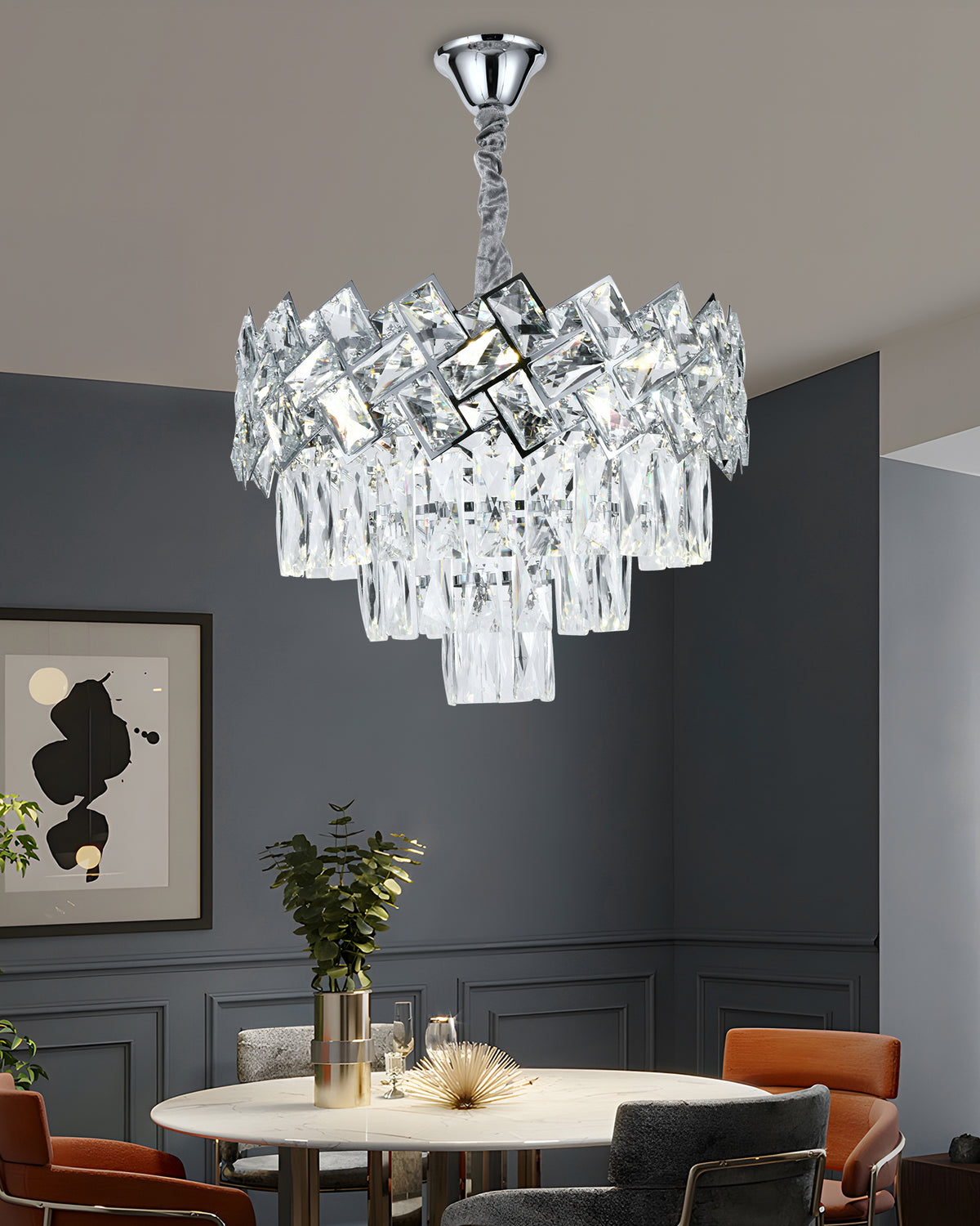 Candelabru RFAN, Model 62111/400, Textura Cristal, Metal, 5 X E27, Argintiu