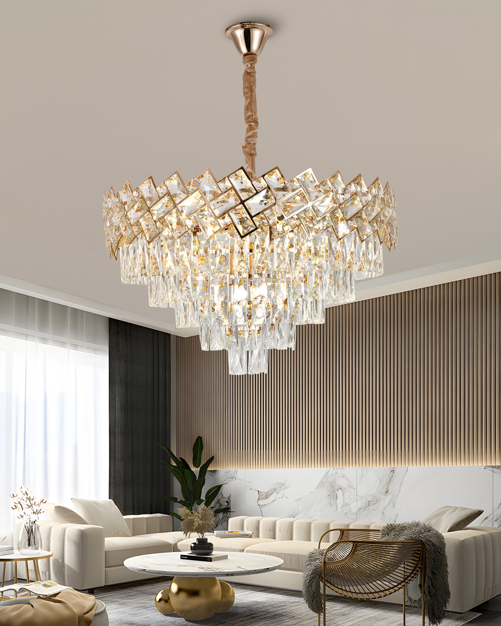 Candelabru RFAN, Model 62111/600, Textura Cristal, Metal, 10 X E27, Auriu