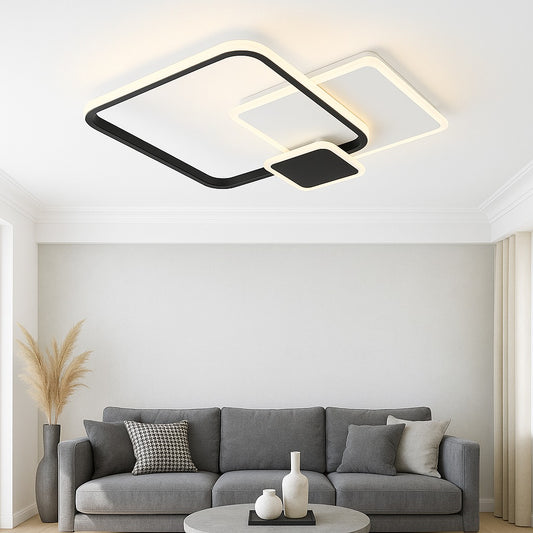 Lustra LED RFAN, Model R9177/3AT, cu Telecomanda, 3 Tipuri de Lumina, Intensitate Reglabila, 65W, Alb/Negru