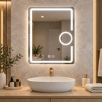 Oglindă LED 60×80 cm cu Lupă Cosmetică, Dezaburire, 3 Tipuri de Lumină, Touch