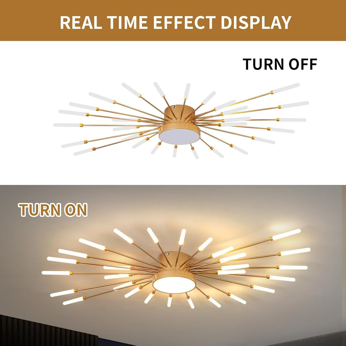 Lustra LED RFAN, Model 5966-28, 3 Tipuri De Lumina, 60W, Auriu