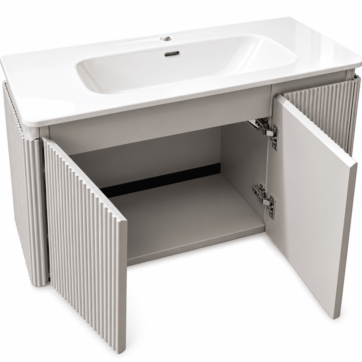 Set Mobilier Baie LED 100 cm cu Lavoar Ceramic și Dulap cu Oglindă LED, Gri Deschis