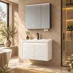Set Mobilier Baie LED 80 cm cu Lavoar Ceramic și Dulap cu Oglindă LED, Alb