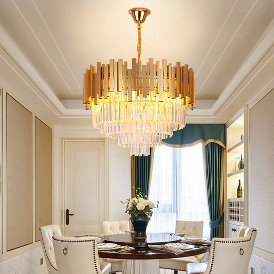 Candelabru RFAN, Model WL339/400, Textura Cristal, Metal, 5 X E27, Auriu