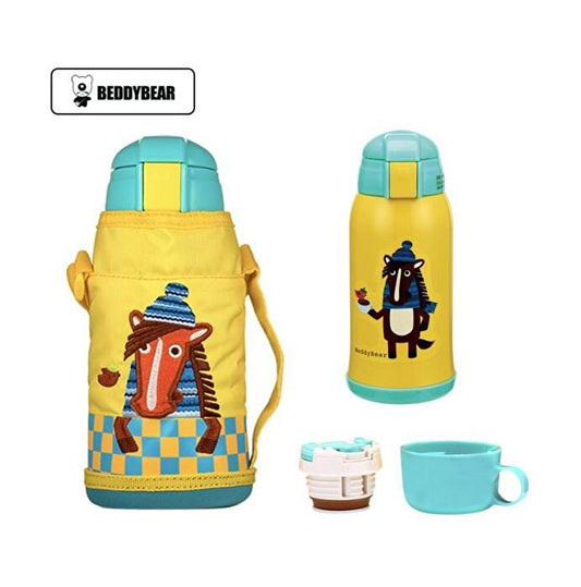Termos Copii Cu Husa, Pai si Cana, BeddyBear, Cal, 630 ml, Galben