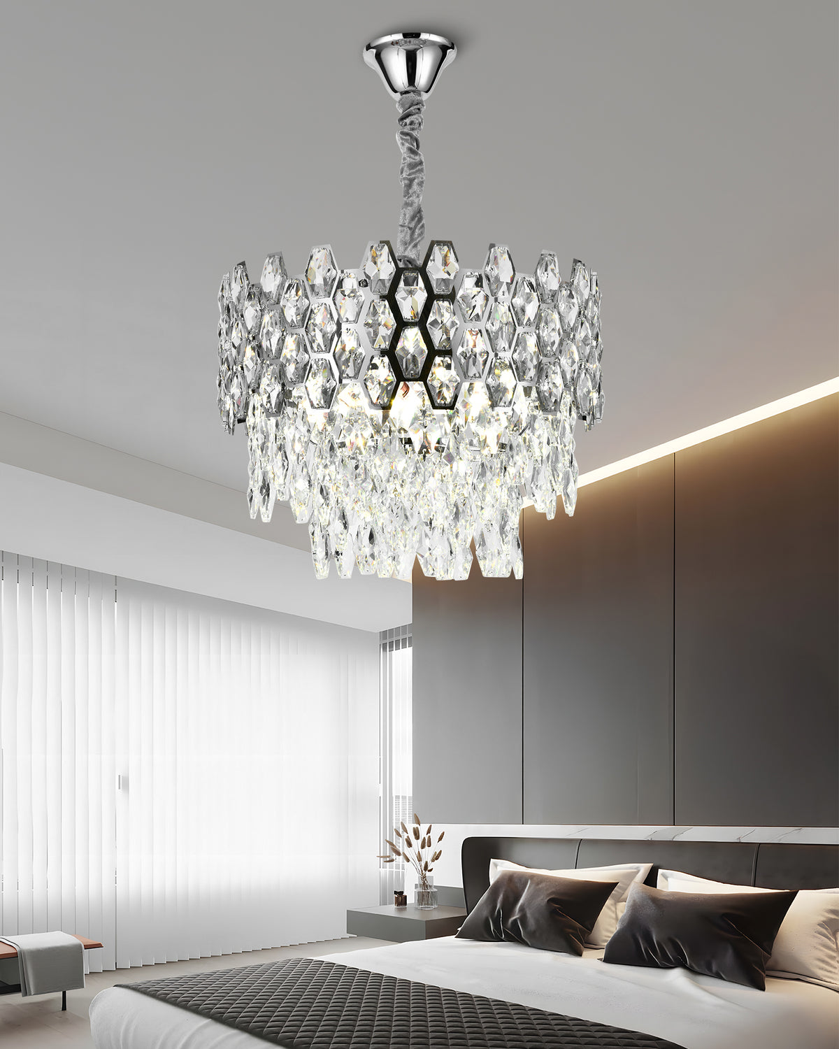Candelabru RFAN, Model 75003/400, Textura Cristal, Metal, 5 X E14, Argintiu