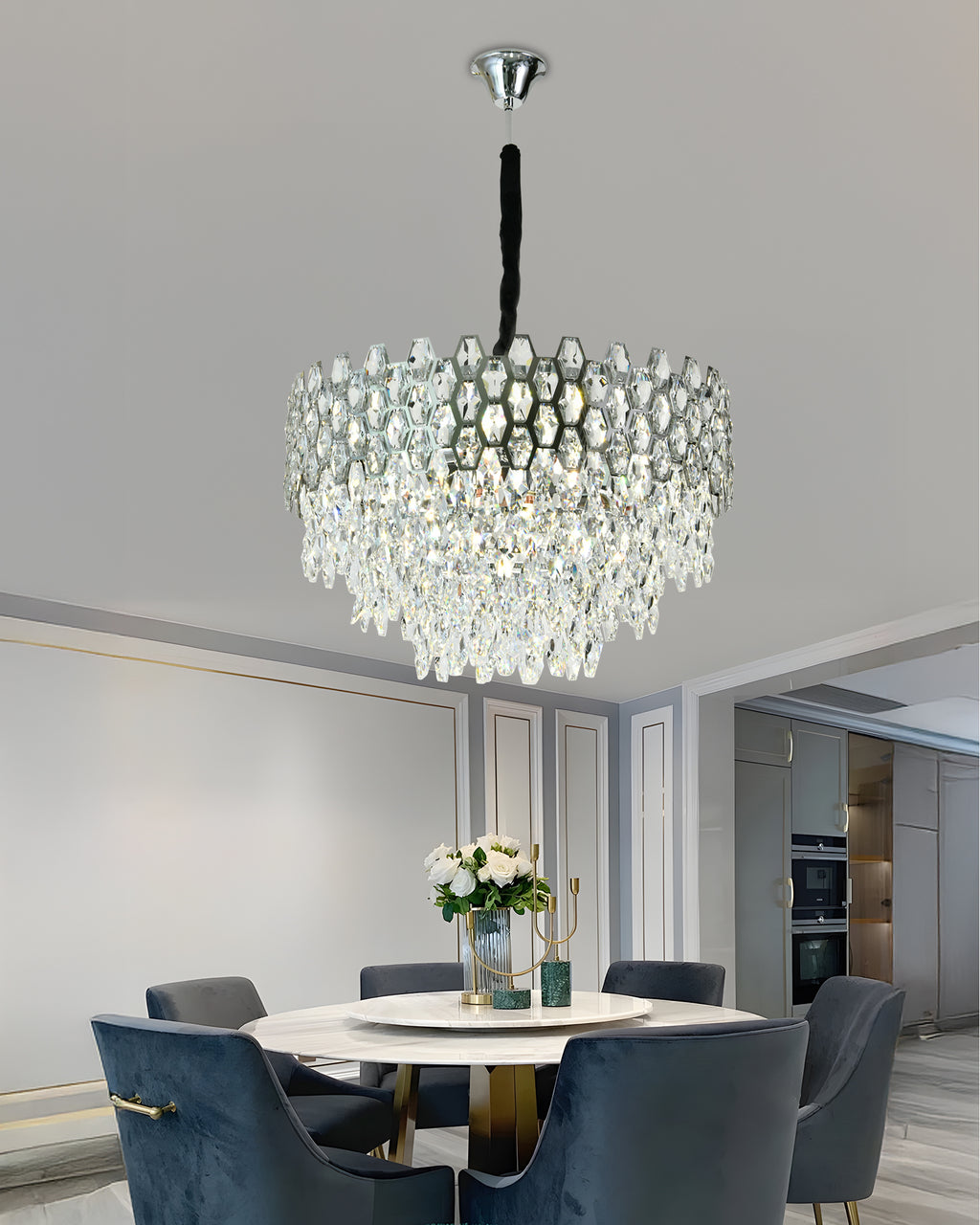 Candelabru RFAN, Model 75003/600, Textura Cristal, Metal, 10 X E14, Argintiu
