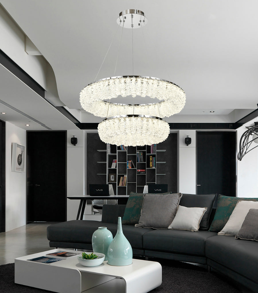 Candelabru LED RFAN, Model 78011-600+400, Textura Cristal, Metal, 160W, Argintiu