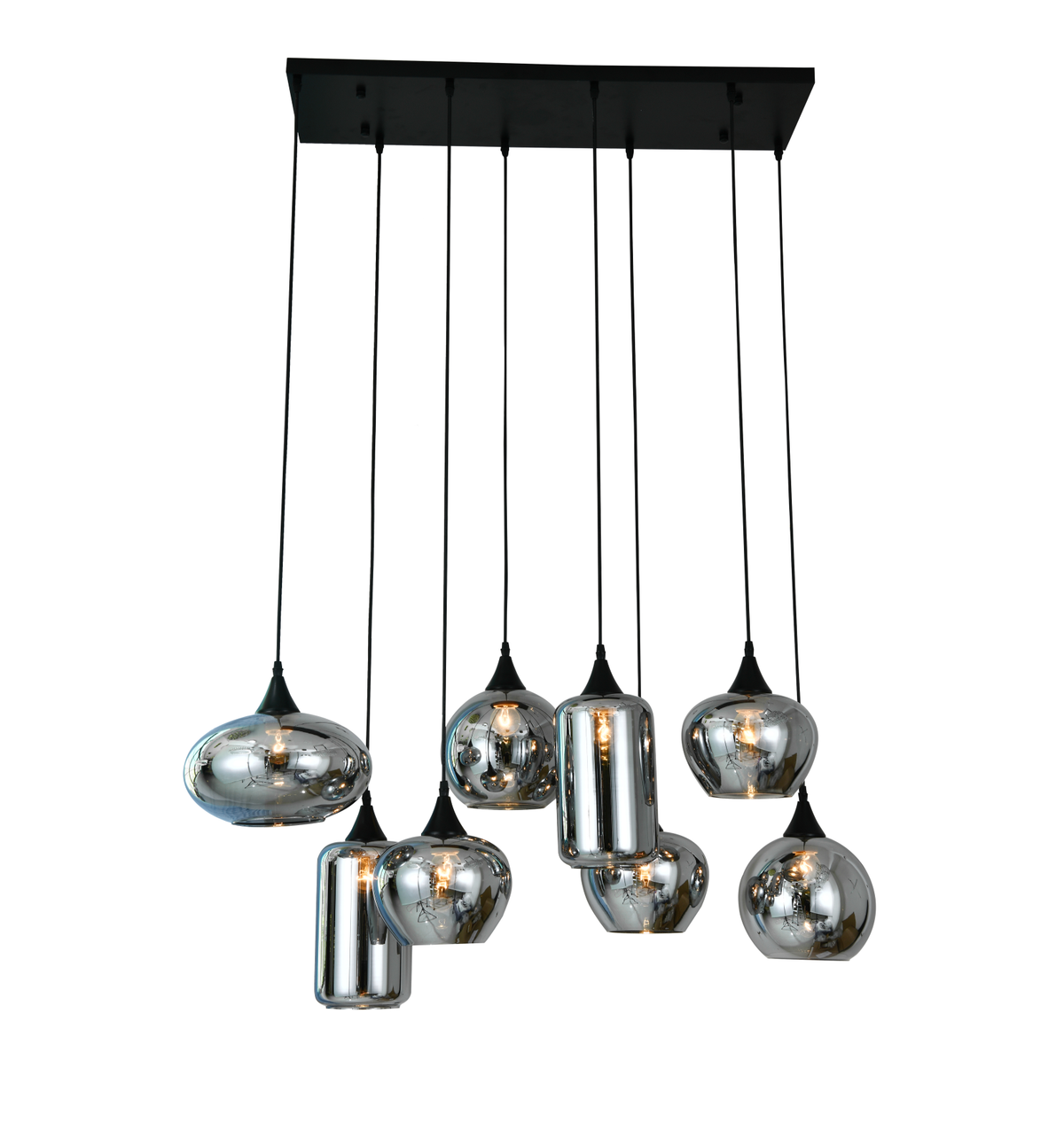 Pendul RFAN, Model 78030-8, Cu 8 Abajururi, 8 x E27, Inaltime Reglabila, Negru