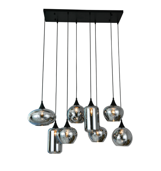 Pendul RFAN, Model 78030-8, Cu 8 Abajururi, 8 x E27, Inaltime Reglabila, Negru