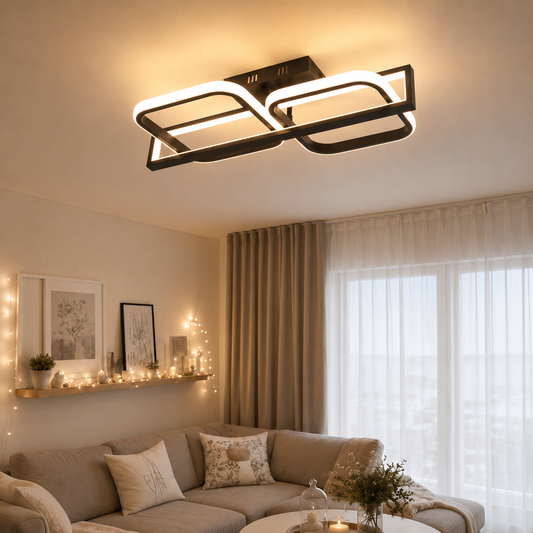 Lustra LED RFAN, Model R9193/1+2, cu Telecomanda, 3 Tipuri de Lumina, Intensitate Reglabila, 122W, Negru
