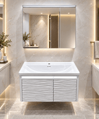Set Mobilier Baie LED 80 cm cu Lavoar Ceramic și Dulap cu Oglindă LED, Alb