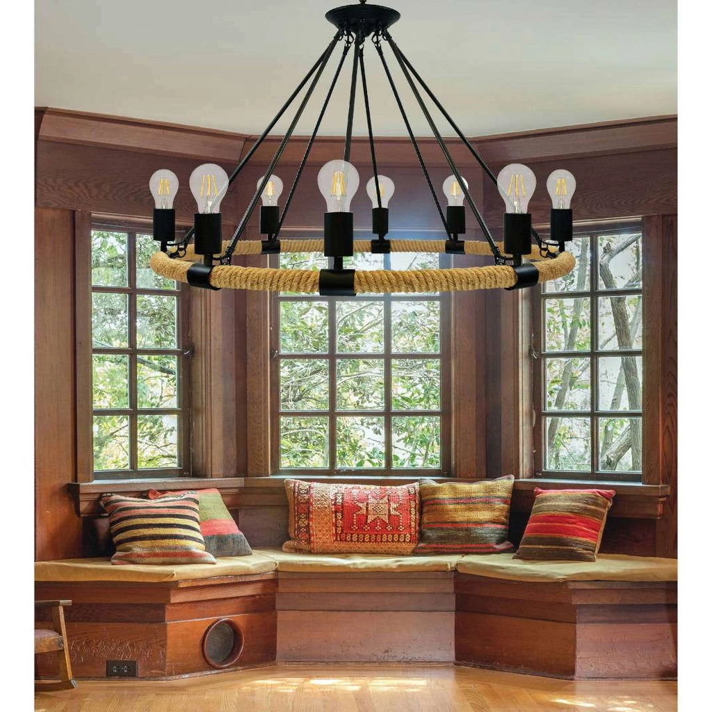 Pendul Rustic RFAN, Model 8456-8P, 8 X E27, Inaltime Reglabila