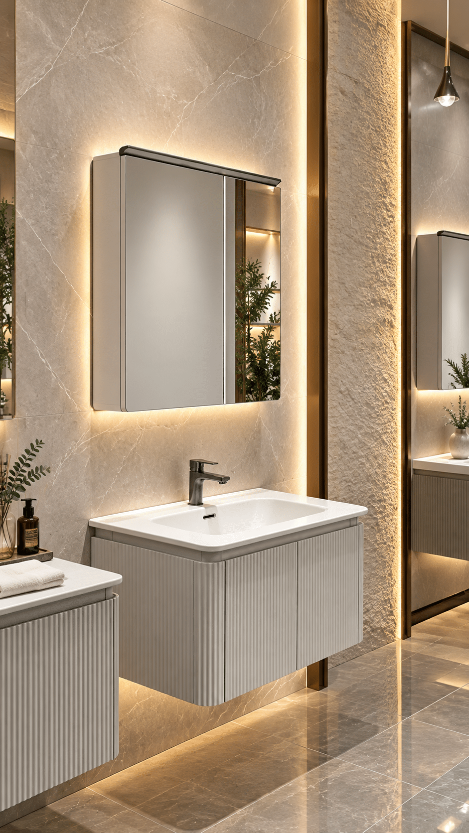 Set Mobilier Baie LED 80 cm cu Lavoar Ceramic și Dulap cu Oglindă LED, Alb