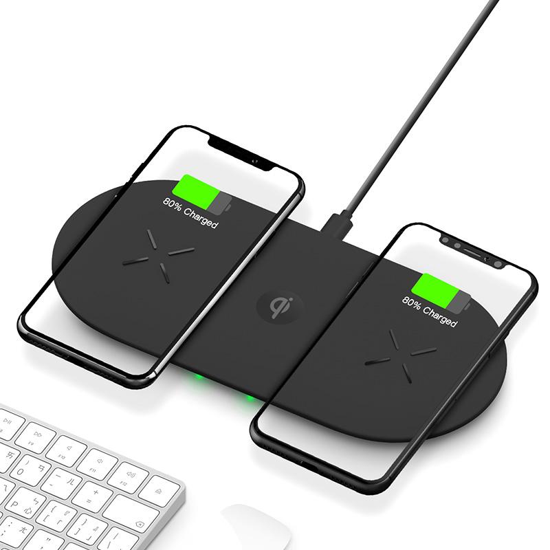 Incarcator wireless Dual Pad X2 Negru, Quick Charge, port USB, intrare micro USB/Type-C/Lightning