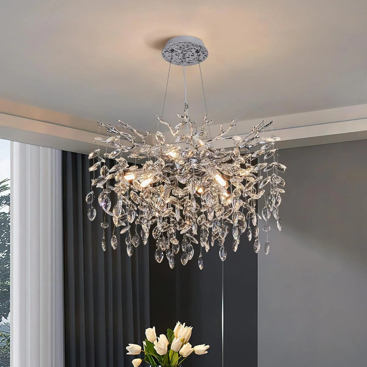 Candelabru RFAN, Model 33020/460, Textura Cristal, Metal, 6 X E14, Argintiu