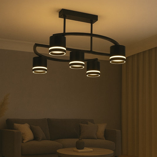 Lustra RFAN, Model R9172/4+1, 5 X Bec LED GX53, 3 Tipuri De Lumina, 60W, Negru