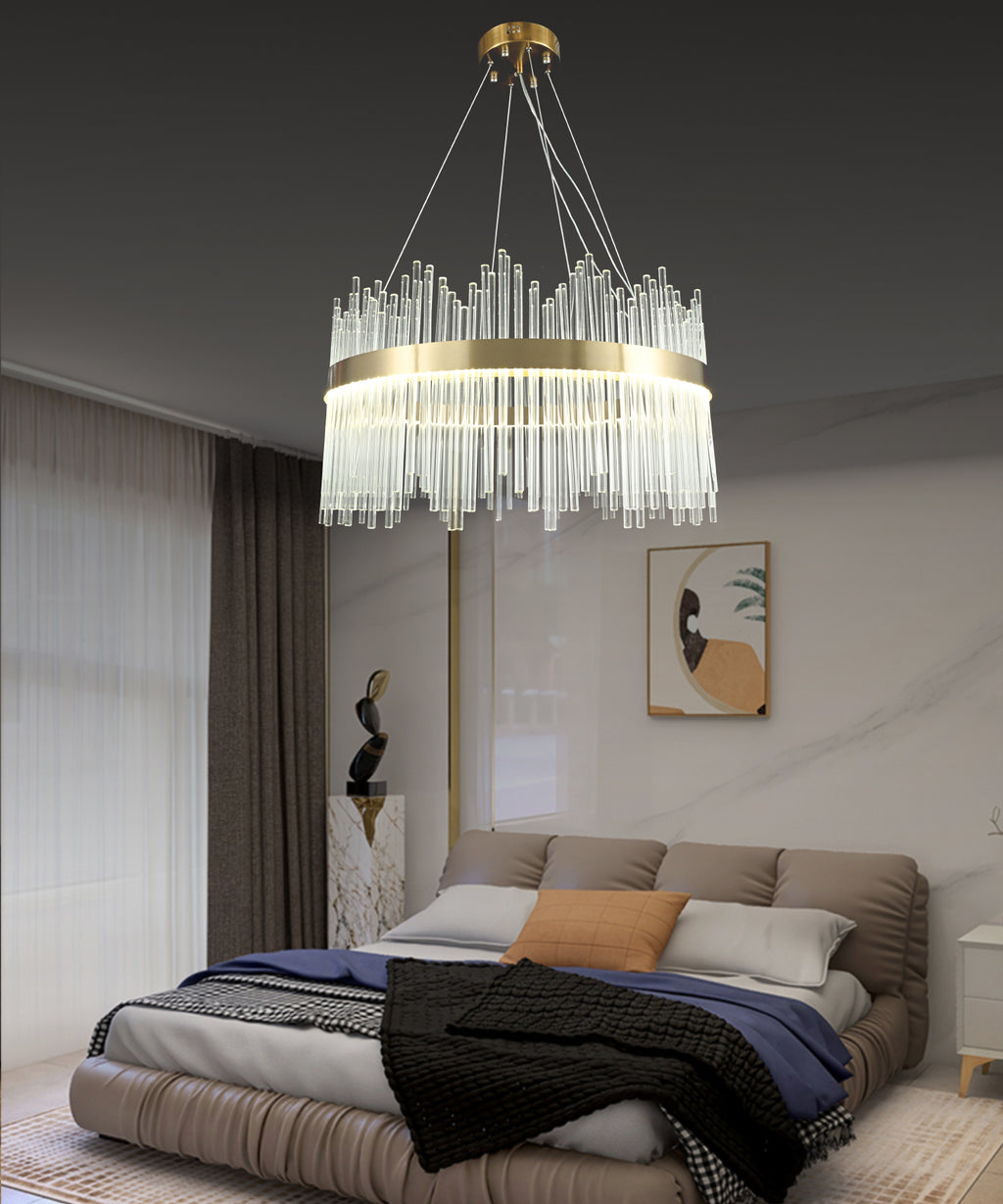 Candelabru LED RFAN, Model 8817/400, Textura Cristal, Metal, 64W, Auriu