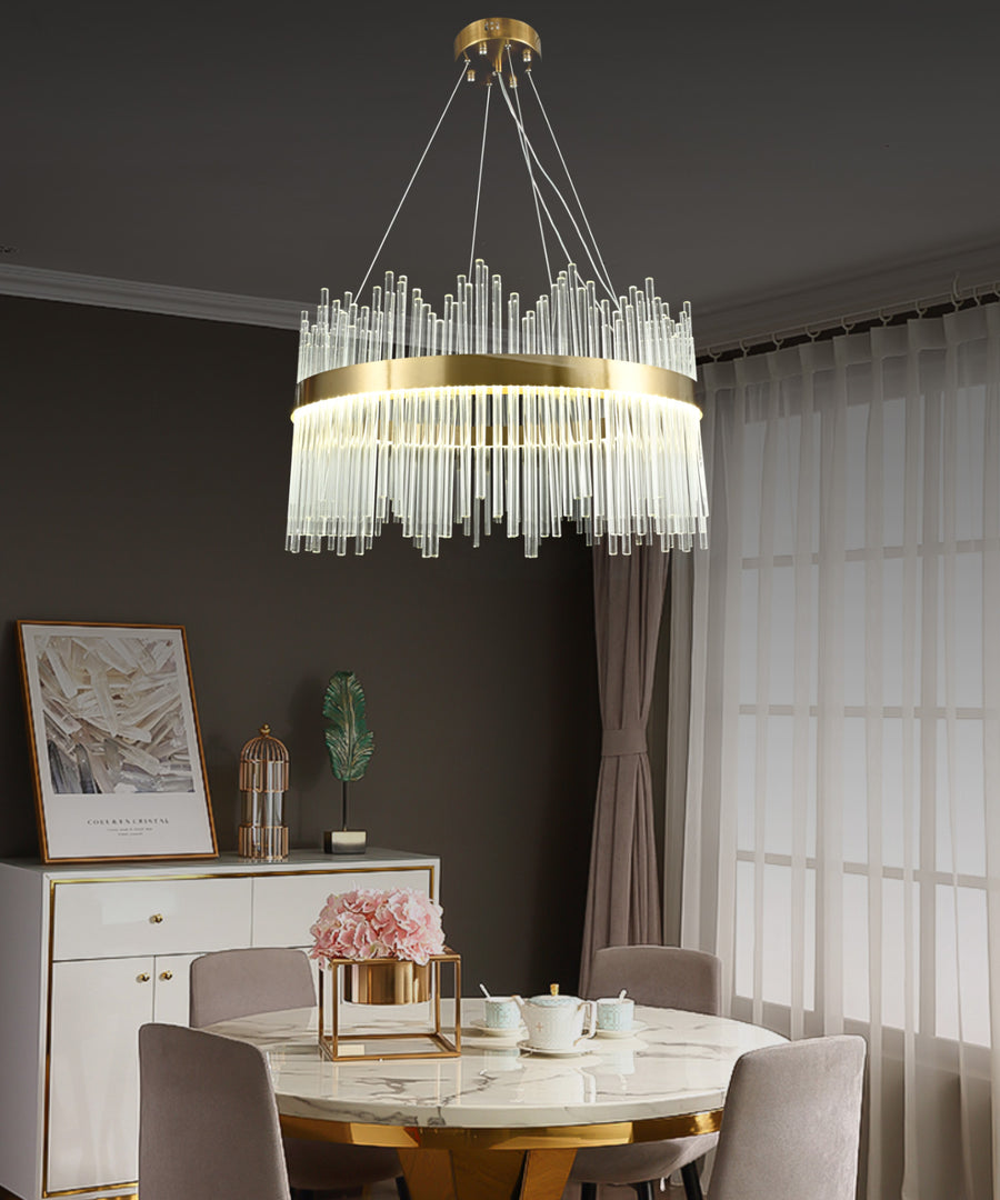 Candelabru LED RFAN, Model 8817/600, Textura Cristal, Metal, 112W, Auriu