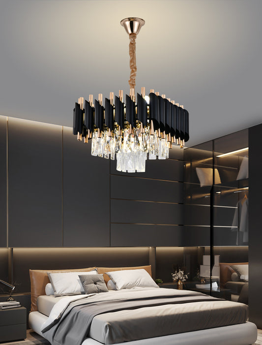 Candelabru RFAN, Model S89001/300x300, Textura Cristal, Metal, 3 X E27, Negru/Auriu
