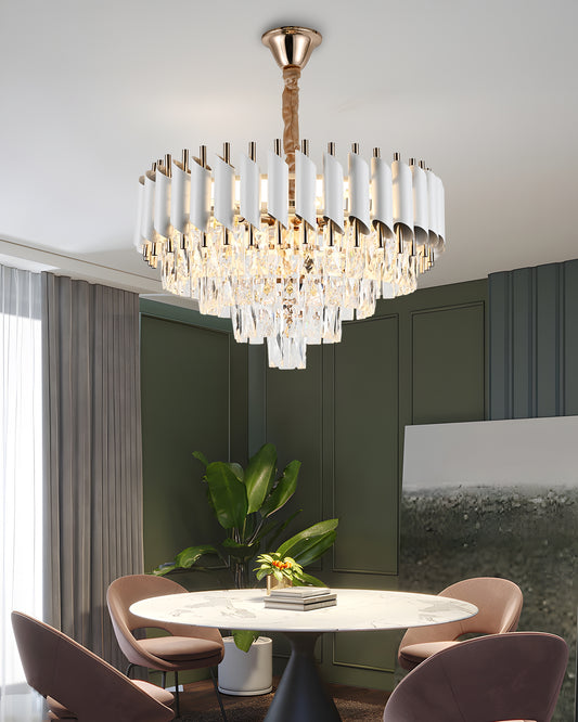 Candelabru RFAN, Model S9001/400, Textura Cristal, Metal, 4 x E27, Alb/Auriu