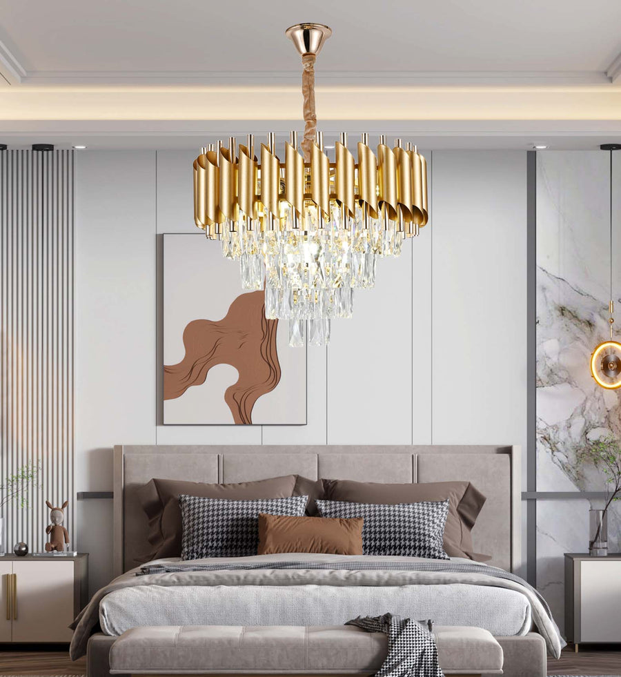 Candelabru RFAN, Model S89001/400, Textura Cristal, Metal, 5 X E27, Auriu