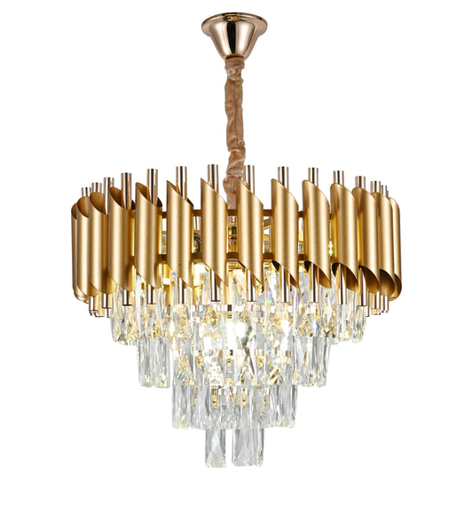 Candelabru RFAN, Model S89001/400, Textura Cristal, Metal, 5 X E27, Auriu