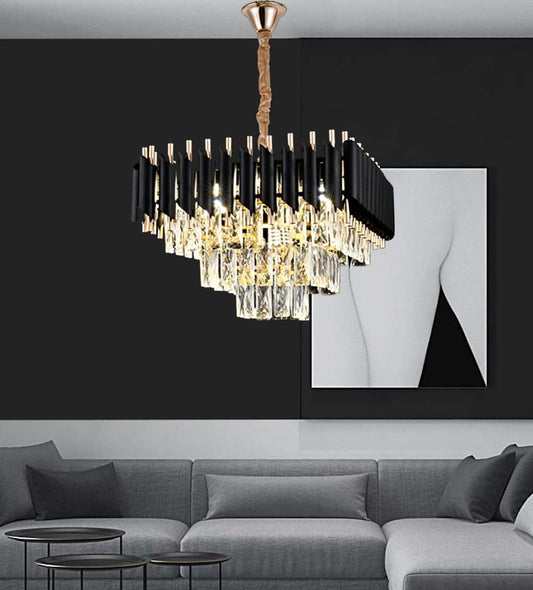 Candelabru RFAN, Model S9001/400x400, Textura Cristal, Metal, 5 X E27, Negru/Auriu