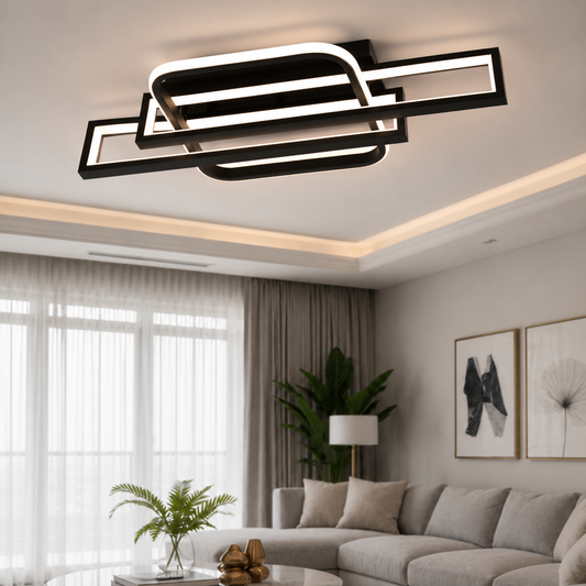 Lustra LED RFAN, Model R9193/2+1, cu Telecomanda, 3 Tipuri de Lumina, Intensitate Reglabila, 122W, Negru