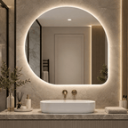 Oglindă LED Asimetrică 80×80 cm, Iluminare Spate, Dezaburire, 3 Tipuri de Lumină, Touch