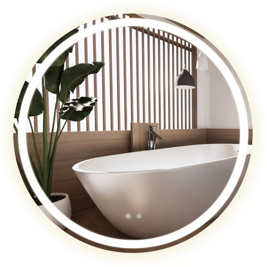 Oglindă LED Rotundă 80×80 cm, Iluminare Față + Spate, Dezaburire, 3 Tipuri de Lumină, Touch