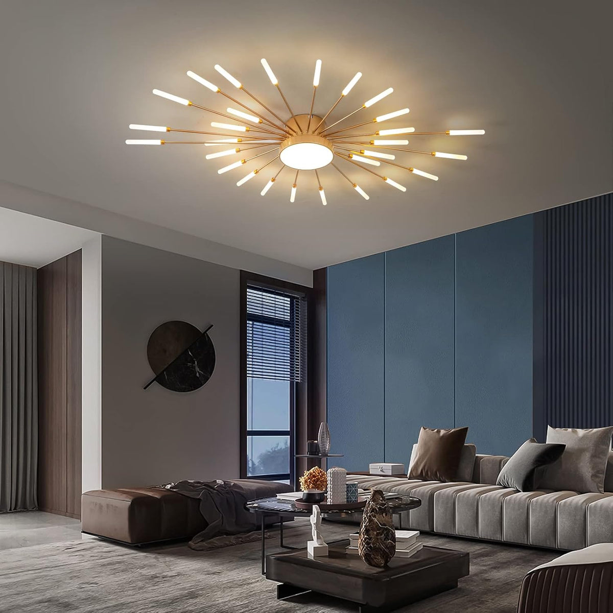 Lustra LED RFAN, Model 5966-28, 3 Tipuri De Lumina, 60W, Auriu