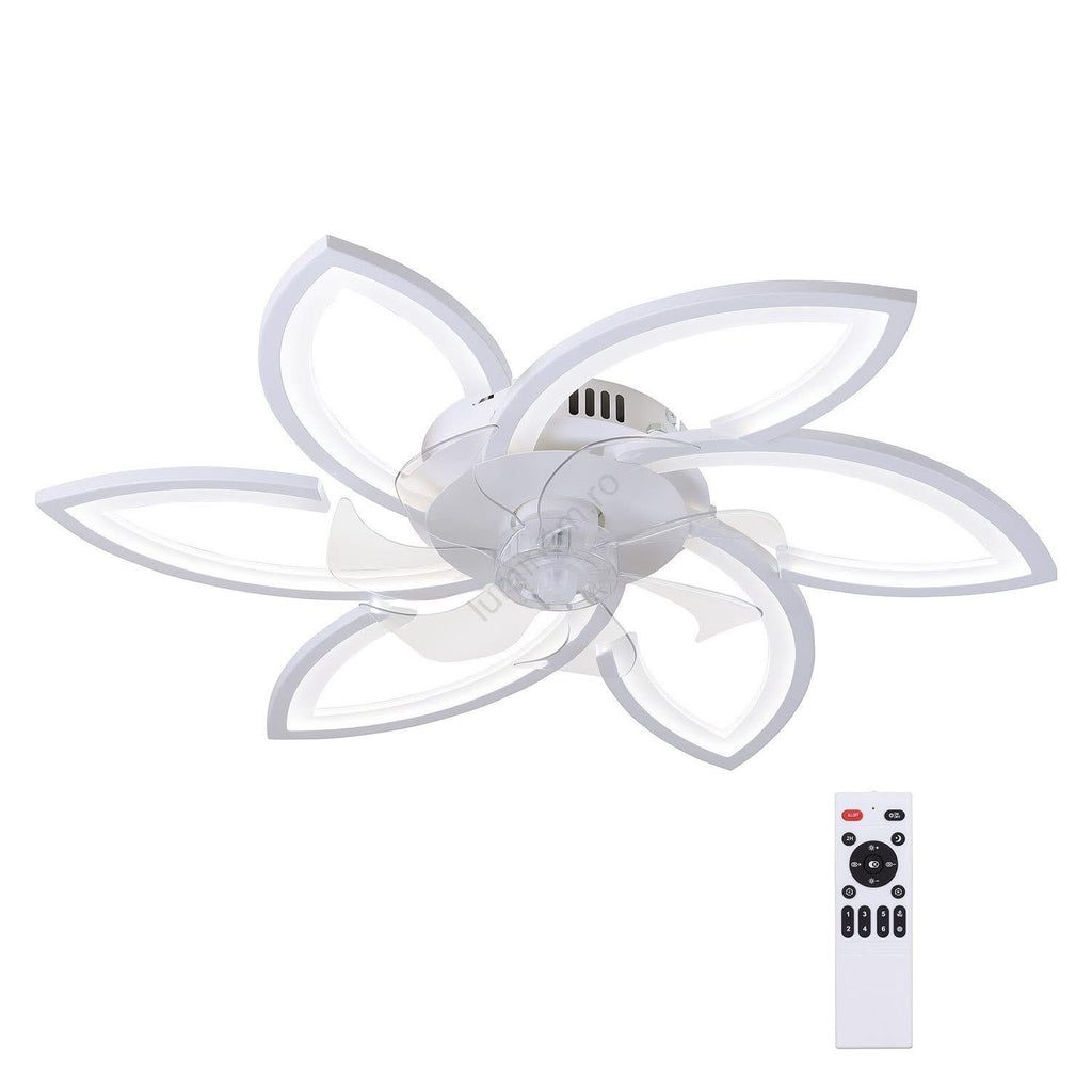 Lustra LED RFAN, Model R9164/6, cu Ventilator si Telecomanda, 3 Tipuri De Lumina, Intensitate Reglabila, 81W, Alb