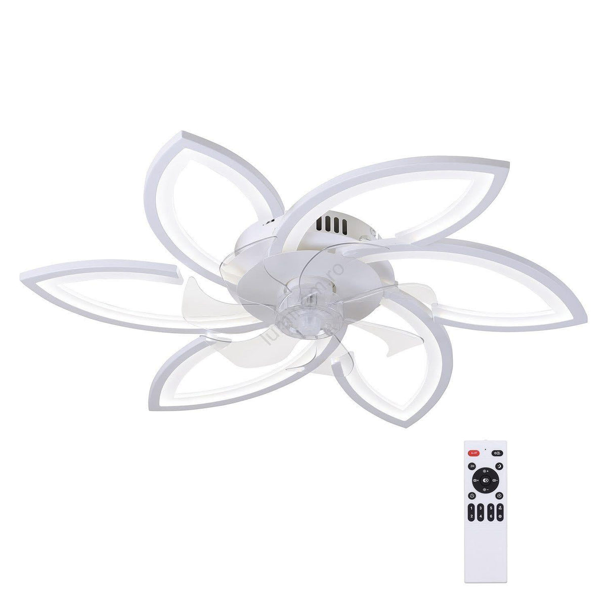 Lustra LED RFAN, Model R9164/6, cu Ventilator si Telecomanda, 3 Tipuri De Lumina, Intensitate Reglabila, 81W, Alb