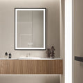Oglinda LED 60×80 cm cu Rama Neagra, Senzor Miscare Premium – 3 Tipuri de Lumina, Dimabila, Ceas & Temperatura, Dezaburire