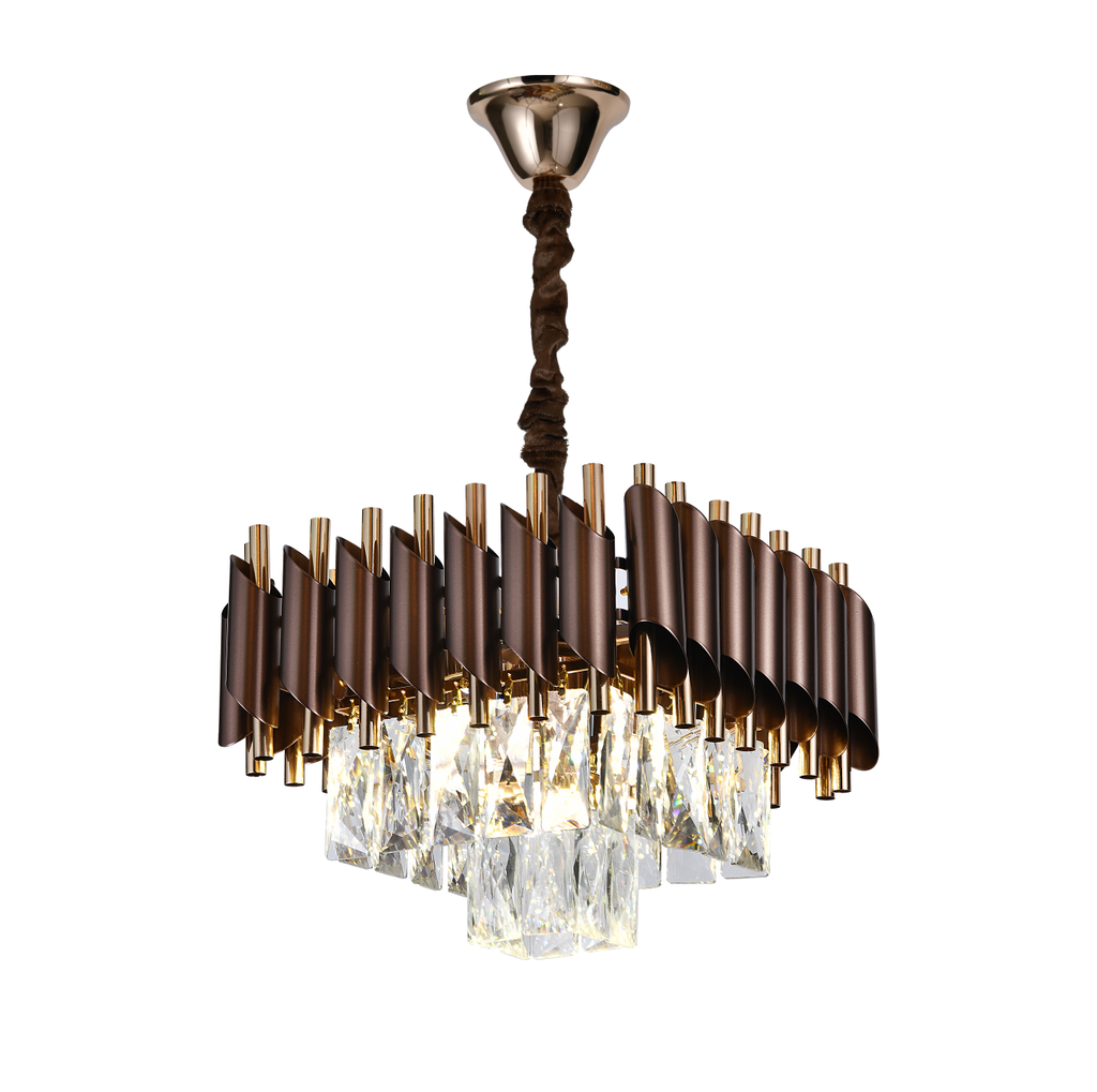 Candelabru RFAN, Model S89001/300x300, Textura Cristal, Metal, 3 X E27, Maro/Auriu