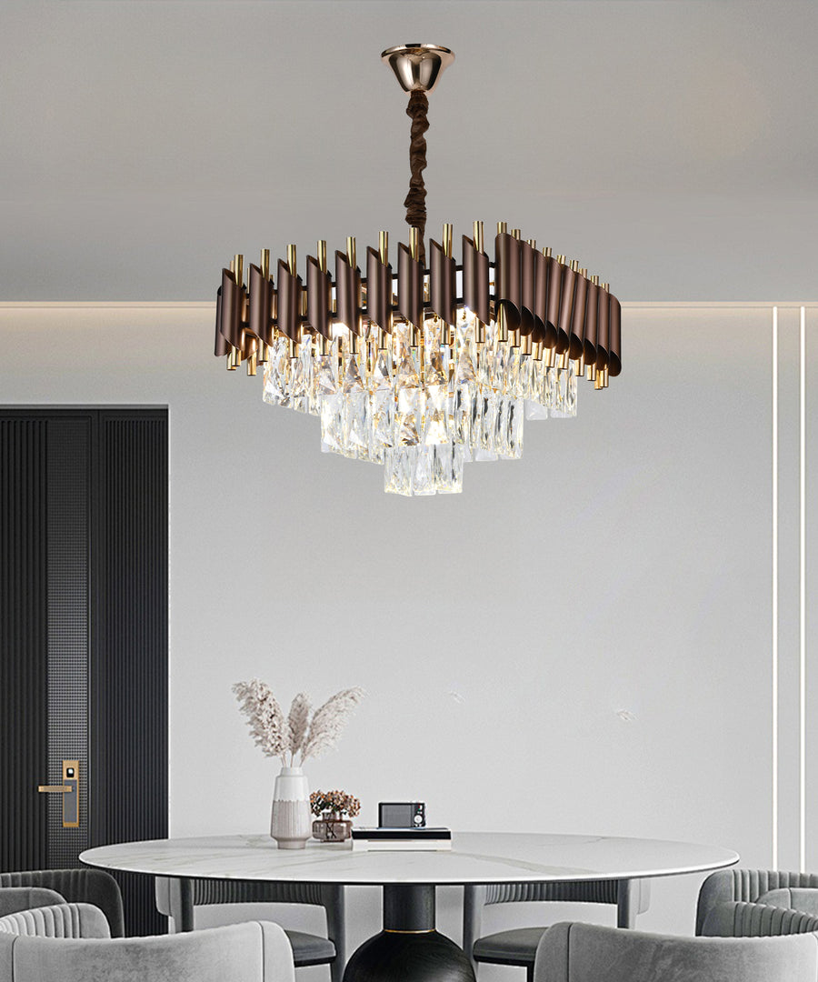 Candelabru RFAN, Model S89001/400x400, Textura Cristal, Metal, 5 X E27, Maro/Auriu
