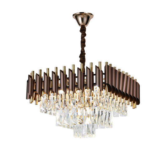 Candelabru RFAN, Model S9001/400x400, Textura Cristal, Metal, 5 X E27, Maro/Auriu