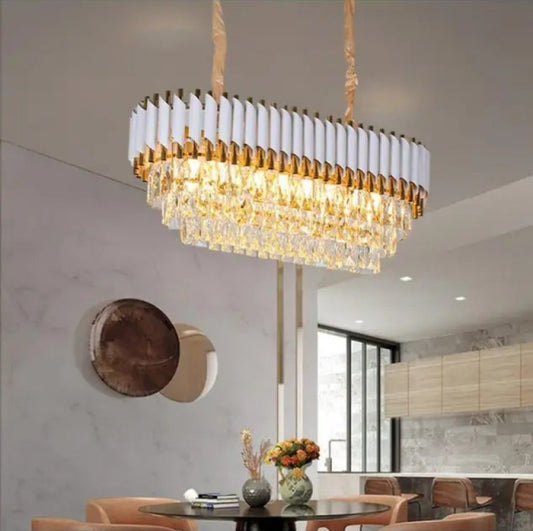 Candelabru RFAN, Model S89001/800*300, Textura Cristal, Metal, 8 X E27, Alb/Auriu