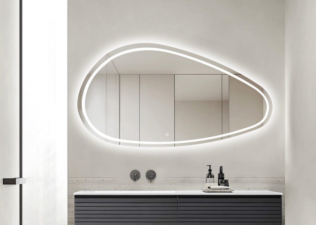 Oglinda LED Asimetrica Premium 160×85 cm, Touch, 3 Tipuri Lumina – Calda, Rece, Naturala